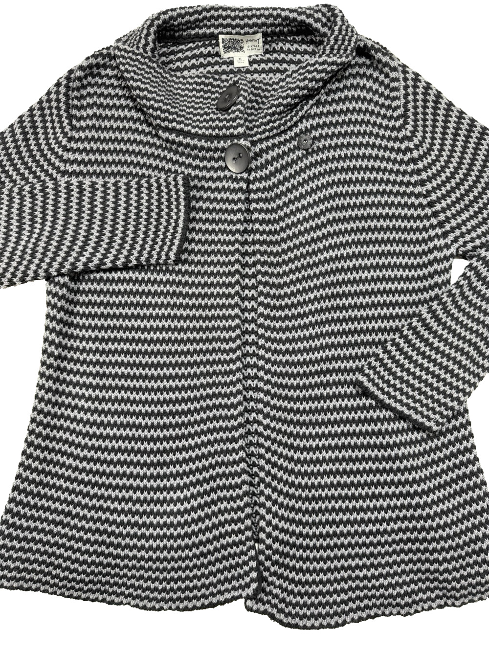 Habitat Clothes to Live In 100% Cotton Knit Cardigan Sweater Gray Black XL